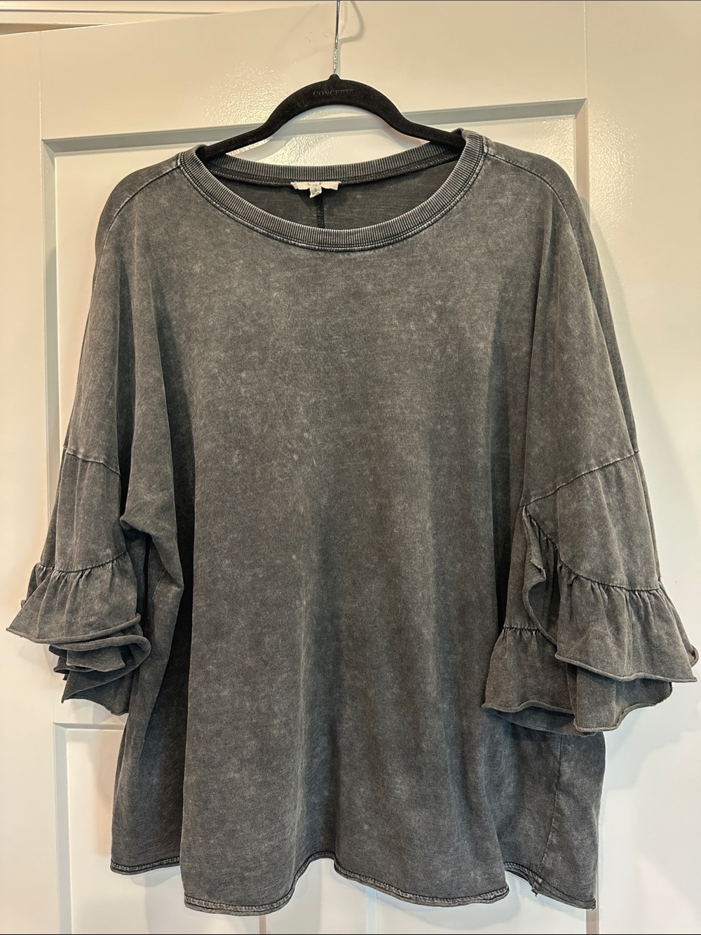 EASEL Mineral Washed Ruffle-Sleeve Top